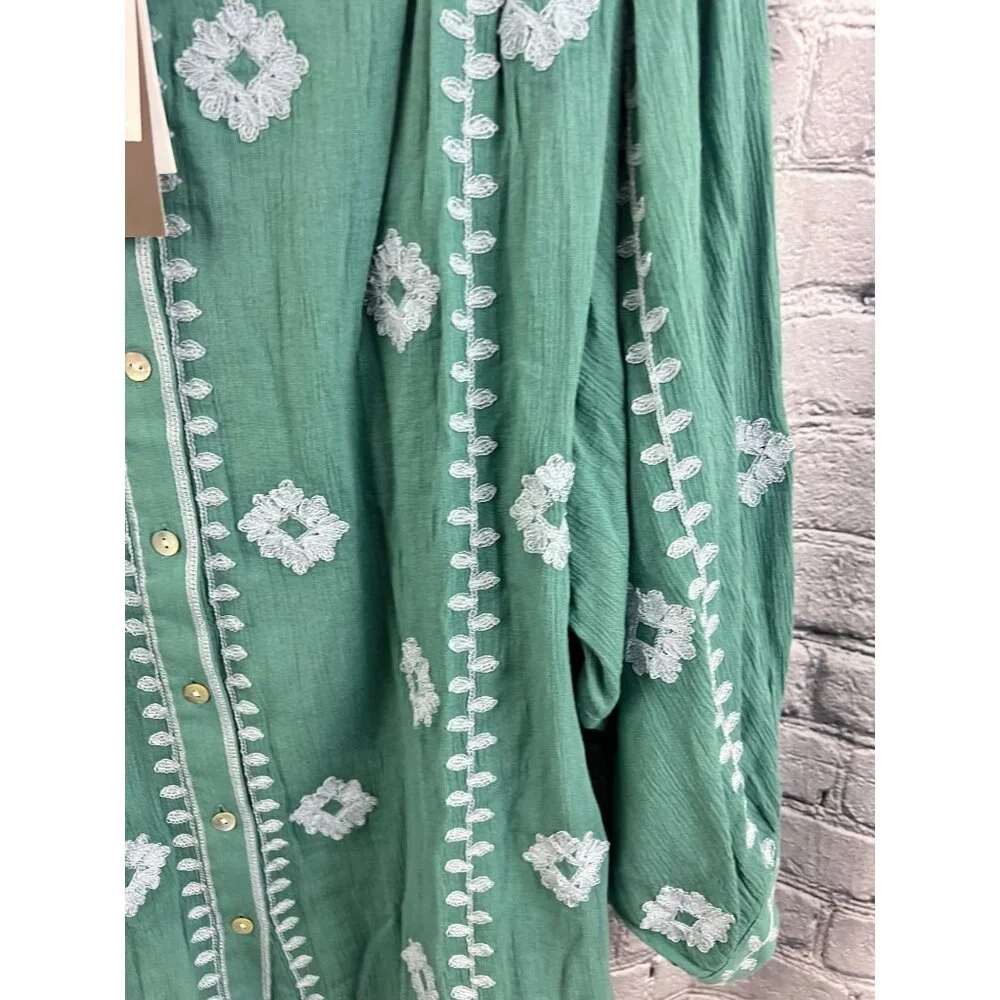 J. Jill Contrast-Embroidered Peasant Top A-Line Green Size M NWT - Picture 9 of 11
